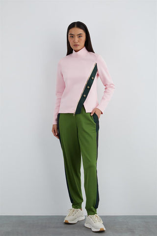 GIZIA SPORT Rosa Sweatshirt mit verziertem Knopfdetail und Stehkragen